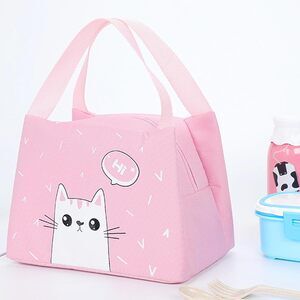 Amazon Pink & White Kitty Cat Insulated Lunch Bag w/ Nylon Carry Handles NWT